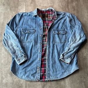 Vintage Eddie Bauer Flannel Lined Denim Button Up Shirt Mens Large